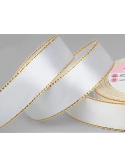 Лента атласная «Золотые нити», 25 мм × 23 ± 1 м, цвет белый №001