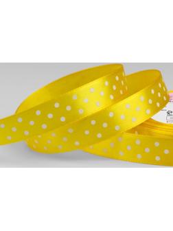 Лента атласная «Горошек», 15 мм × 23 ± 1 м, цвет жёлтый №132