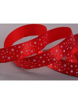 Лента атласная «Звёзды», 15 мм × 23 ± 1 м, цвет красный №026