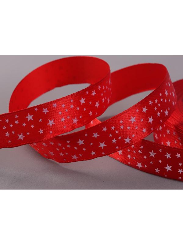 Лента атласная «Звёзды», 15 мм × 23 ± 1 м, цвет красный №026