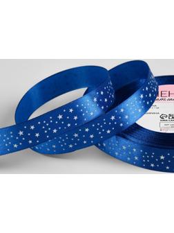 Лента атласная «Звёзды», 15 мм × 23 ± 1 м, цвет синий №040