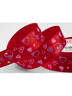 Лента атласная «Сердца», 25 мм × 23 ± 1 м, цвет красный №026