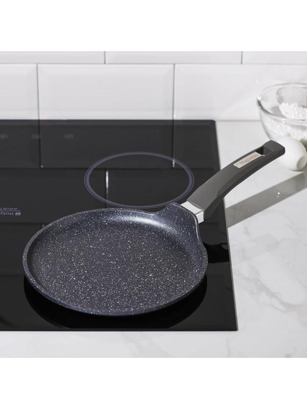 Сковорода блинная «Гранит», d=22 см, пластиковая ручка, антипригарное покрытие, цвет серый