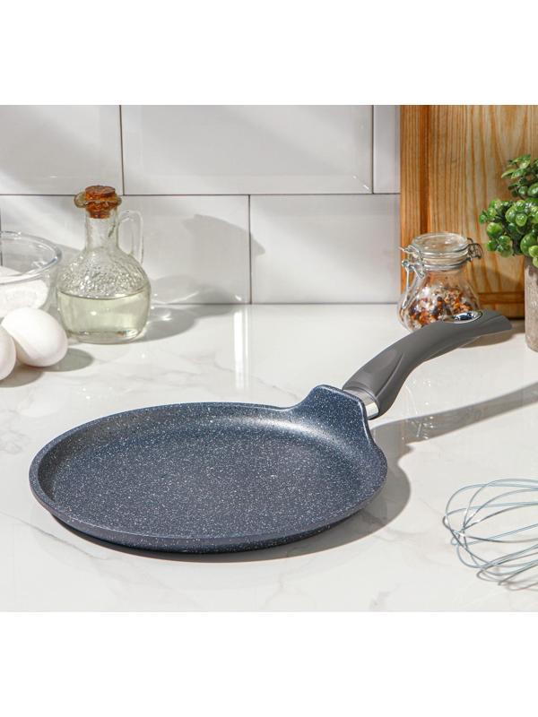 Сковорода блинная «Гранит», d=24 см, пластиковая ручка, антипригарное покрытие, цвет серый