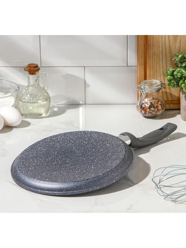 Сковорода блинная «Гранит», d=24 см, пластиковая ручка, антипригарное покрытие, цвет серый