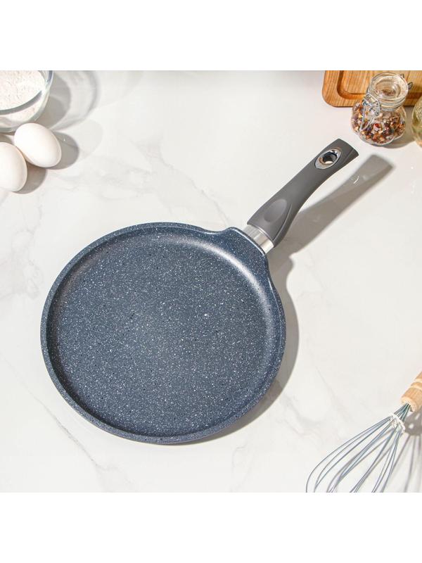 Сковорода блинная «Гранит», d=24 см, пластиковая ручка, антипригарное покрытие, цвет серый