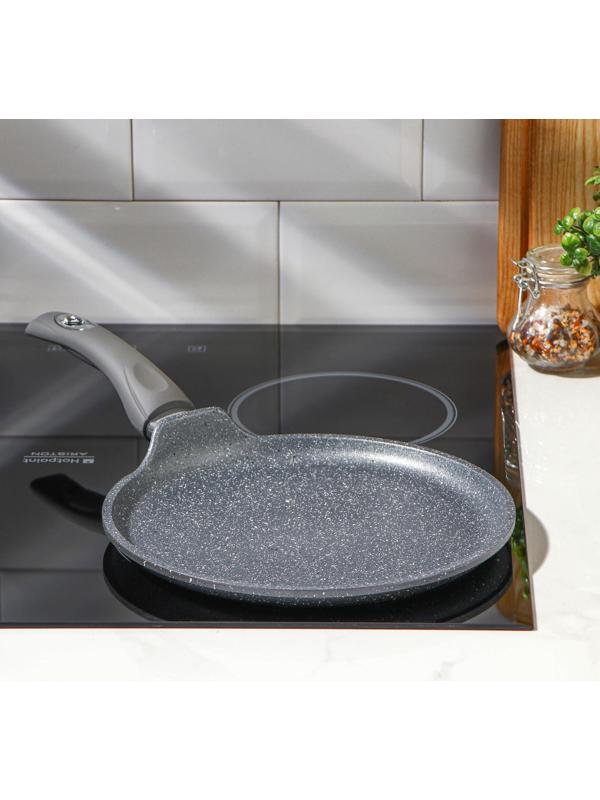 Сковорода блинная «Гранит», d=24 см, пластиковая ручка, антипригарное покрытие, цвет серый