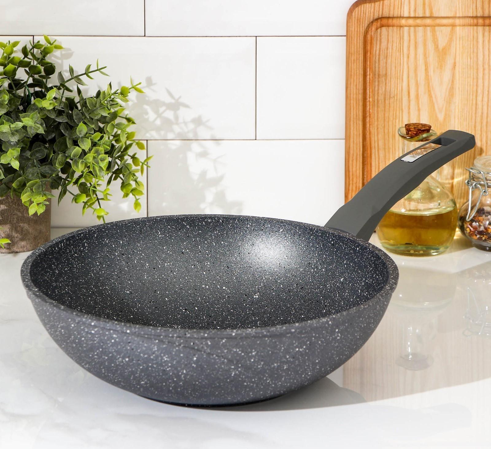 Сковорода-ВОК «Гранит», d=28 см, пластиковая ручка, антипригарное покрытие, цвет серый