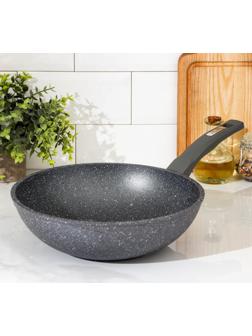 Сковорода-ВОК «Гранит», d=28 см, пластиковая ручка, антипригарное покрытие, цвет серый