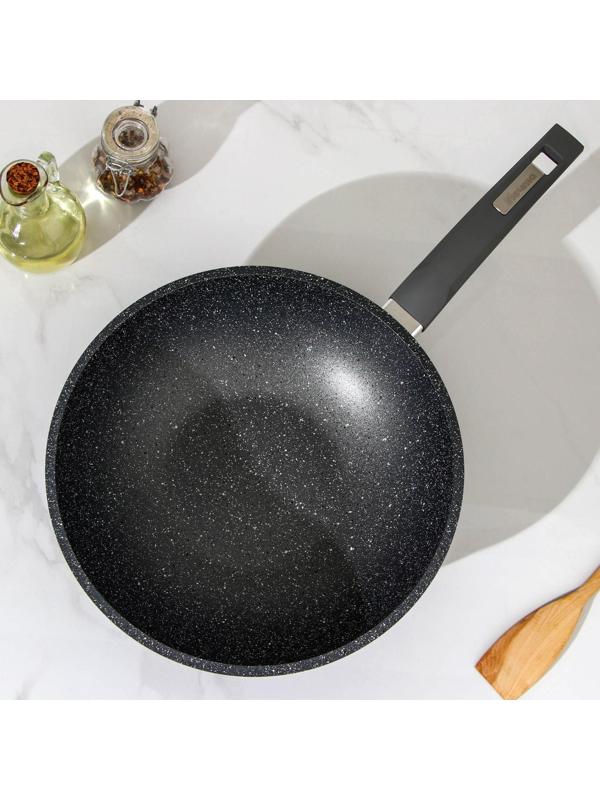 Сковорода-ВОК «Гранит», d=28 см, пластиковая ручка, антипригарное покрытие, цвет серый