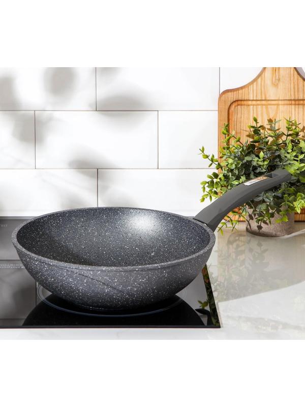 Сковорода-ВОК «Гранит», d=28 см, пластиковая ручка, антипригарное покрытие, цвет серый