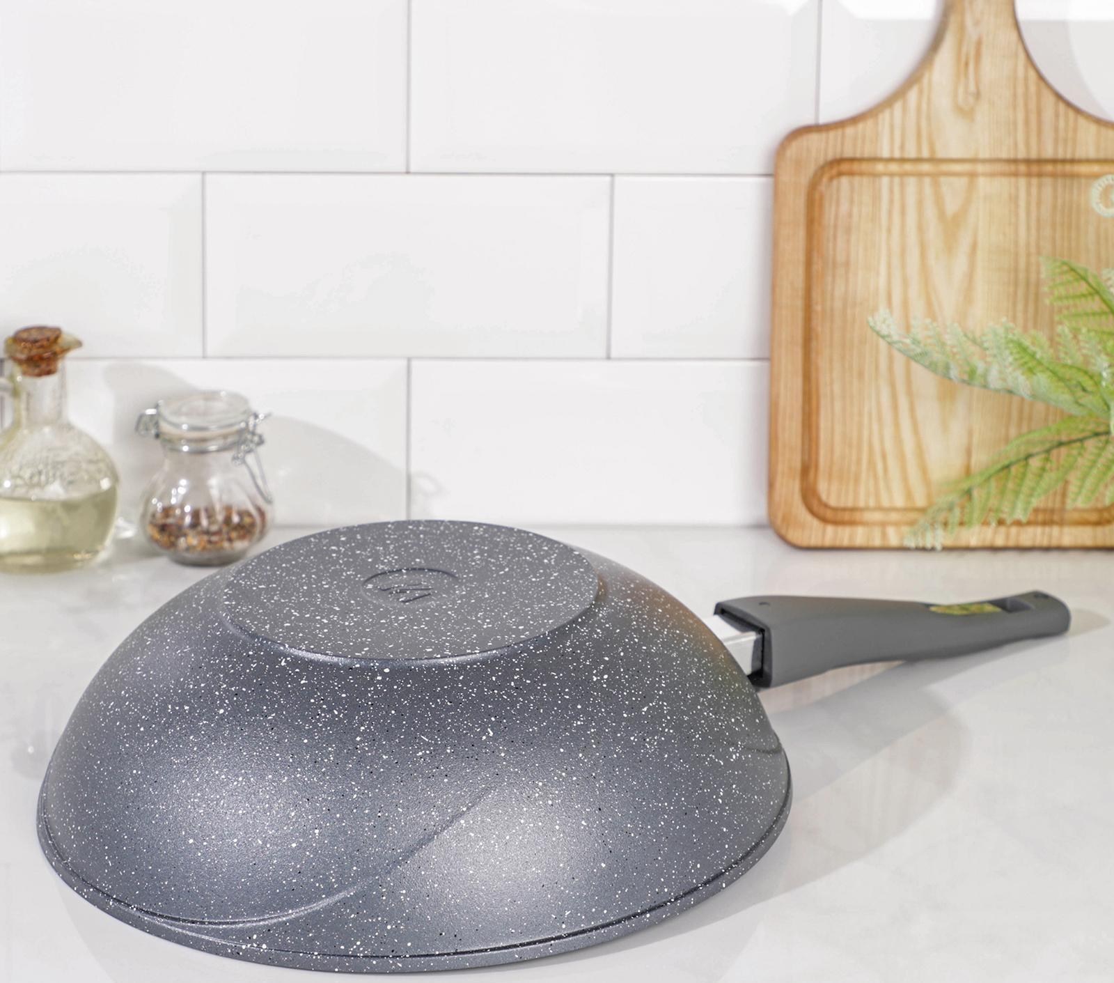 Сковорода-ВОК «Гранит», d=28 см, съёмная ручка, антипригарное покрытие, цвет серый