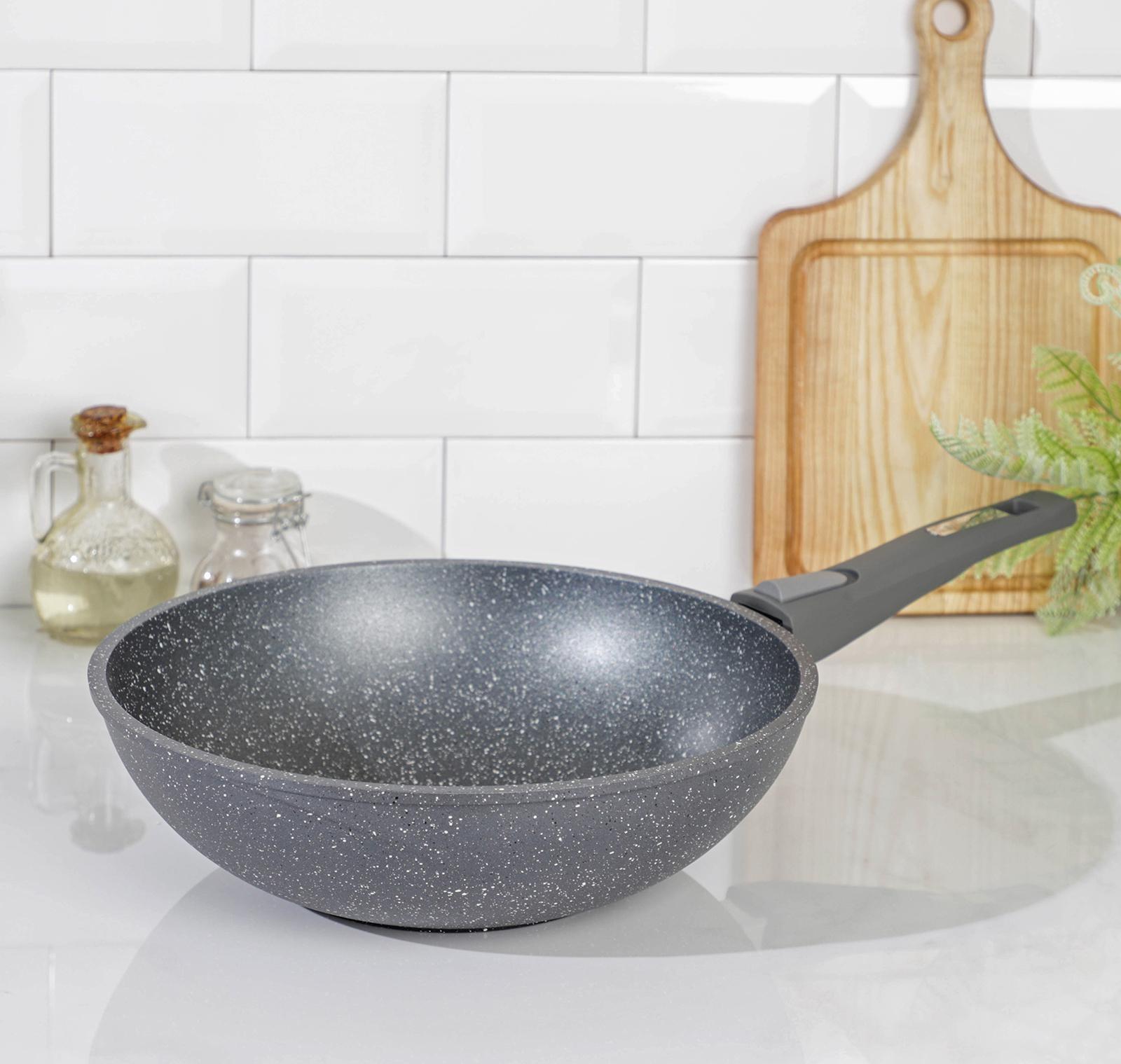 Сковорода-ВОК «Гранит», d=28 см, съёмная ручка, антипригарное покрытие, цвет серый