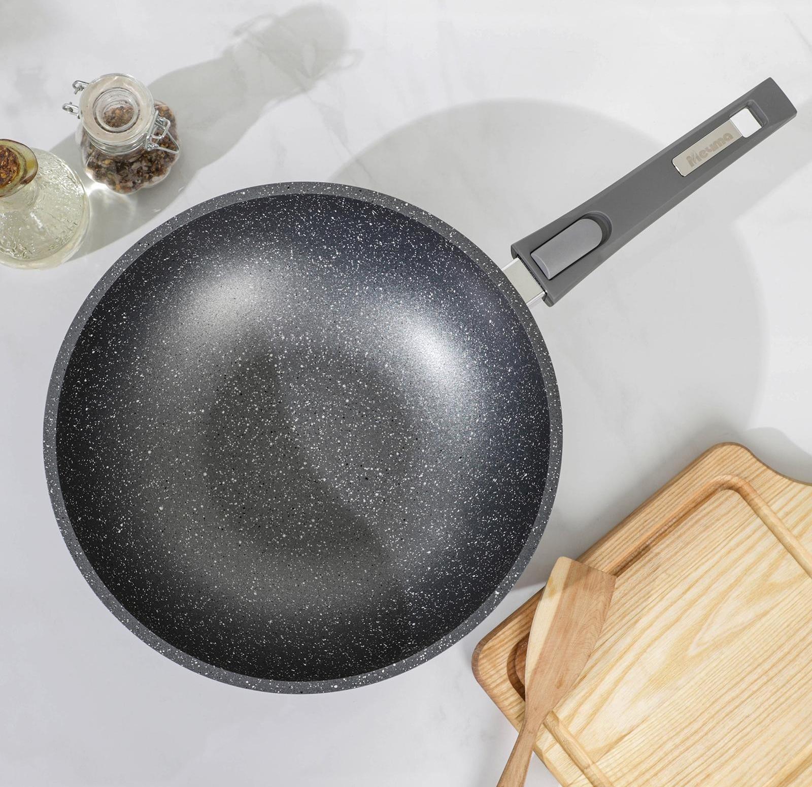 Сковорода-ВОК «Гранит», d=28 см, съёмная ручка, антипригарное покрытие, цвет серый