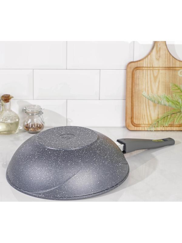 Сковорода-ВОК «Гранит», d=28 см, съёмная ручка, антипригарное покрытие, цвет серый