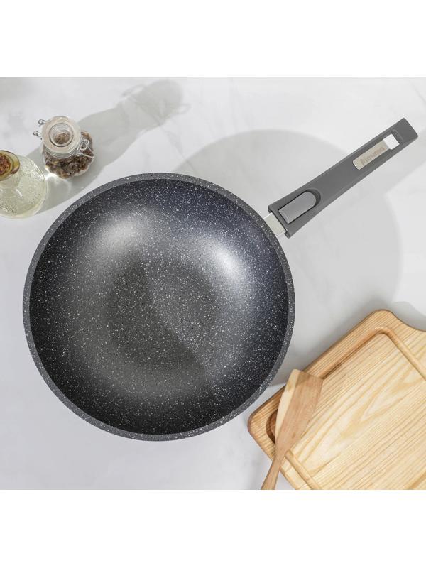 Сковорода-ВОК «Гранит», d=28 см, съёмная ручка, антипригарное покрытие, цвет серый