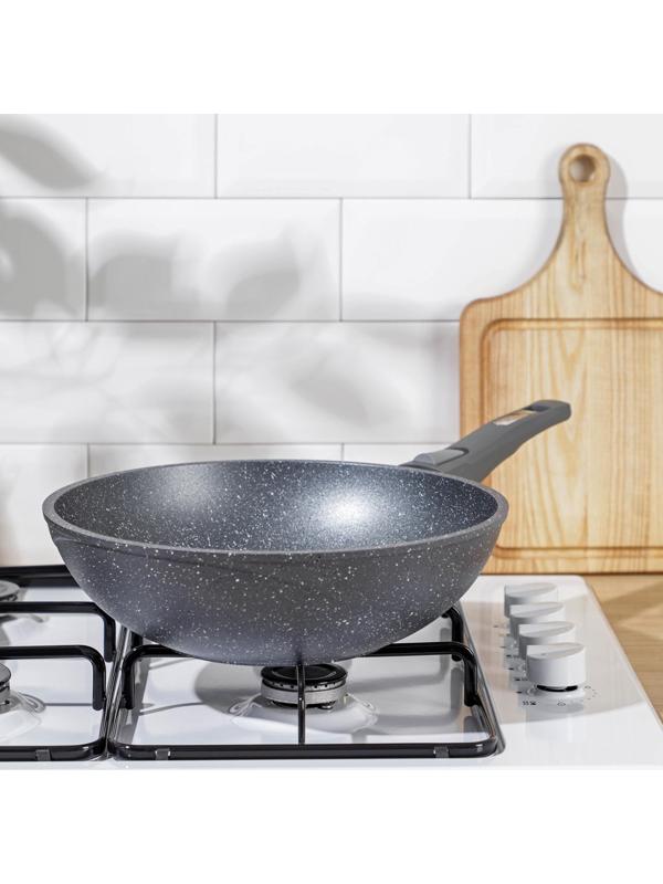 Сковорода-ВОК «Гранит», d=28 см, съёмная ручка, антипригарное покрытие, цвет серый