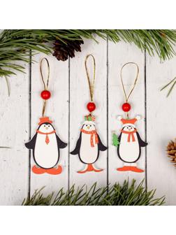 Подвеска новогодняя «Пингвинчики в шапочках», МИКС