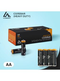 Батарейка солевая LuazON Heavy Duty, AA, R6, спайка, 4 шт