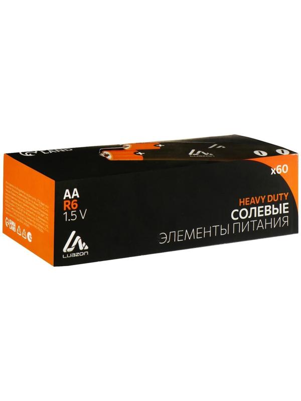 Батарейка солевая LuazON Heavy Duty, AA, R6, спайка, 4 шт