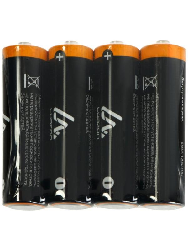 Батарейка солевая LuazON Heavy Duty, AA, R6, спайка, 4 шт