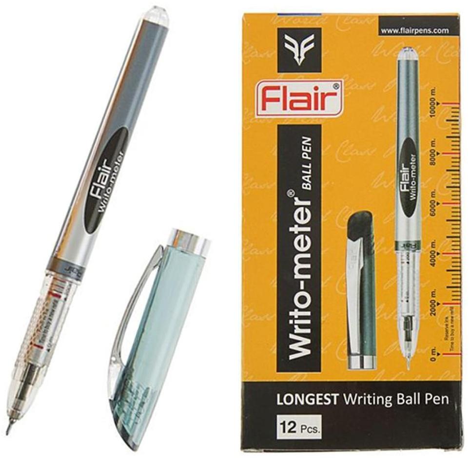 Ручка шариковая Flair Writo-Meter, узел- игла 0,6 мм (пишет 10 км) масляная основа, шкала на стержне, черная