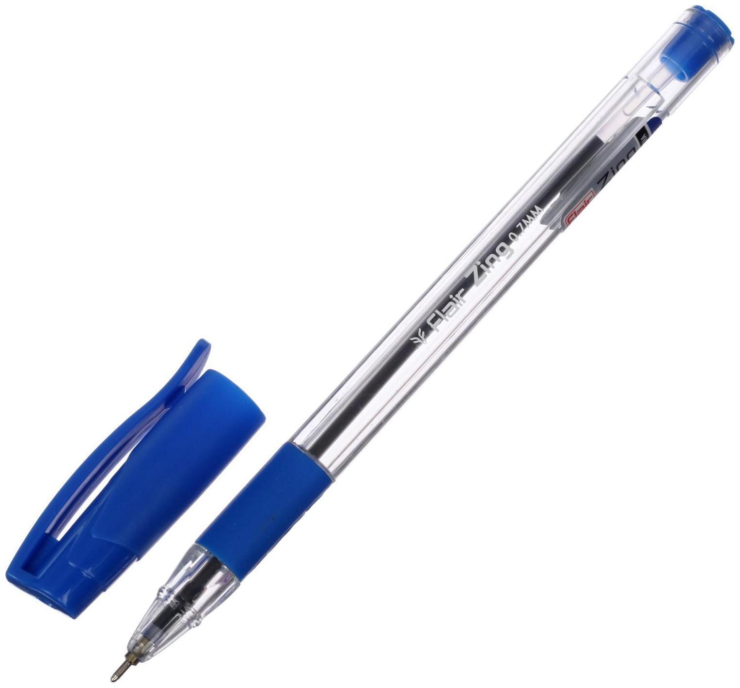 Ручка шариковая Flair Zing, узел-игла 0.7 мм, масляная основа, резиновый упор, треугольный корпус, синий