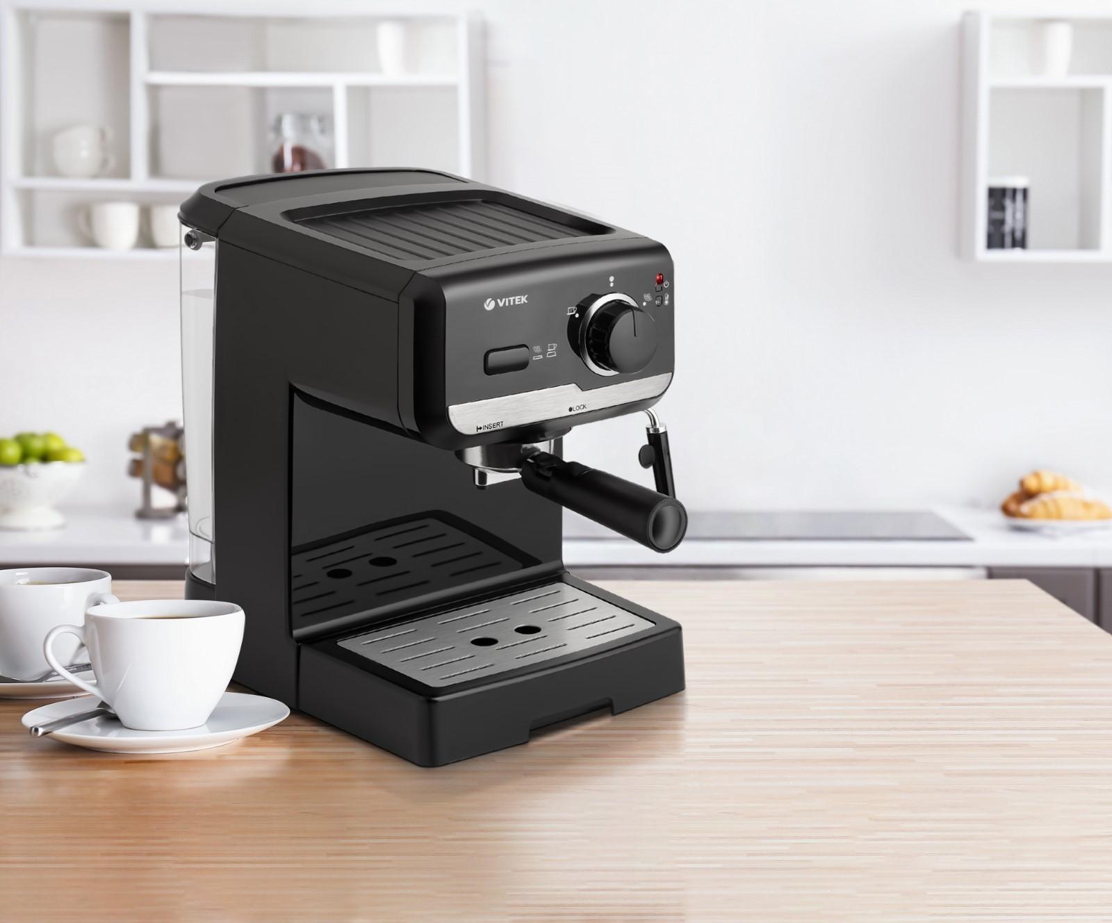 Кофеварка Vitek VT-1502 ВК, рожковая, 1140 Вт, 1.25 л, чёрная