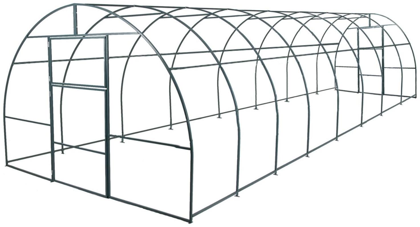 Каркас теплицы, 8 × 3 × 2 м, шаг 1 м, профиль 20 × 20 мм, толщина металла 1 мм, без поликарбоната, половинчатые арки