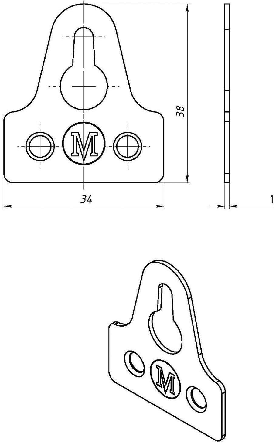 Подвеска мебельная, 38 х 34 мм, покрытие цинк