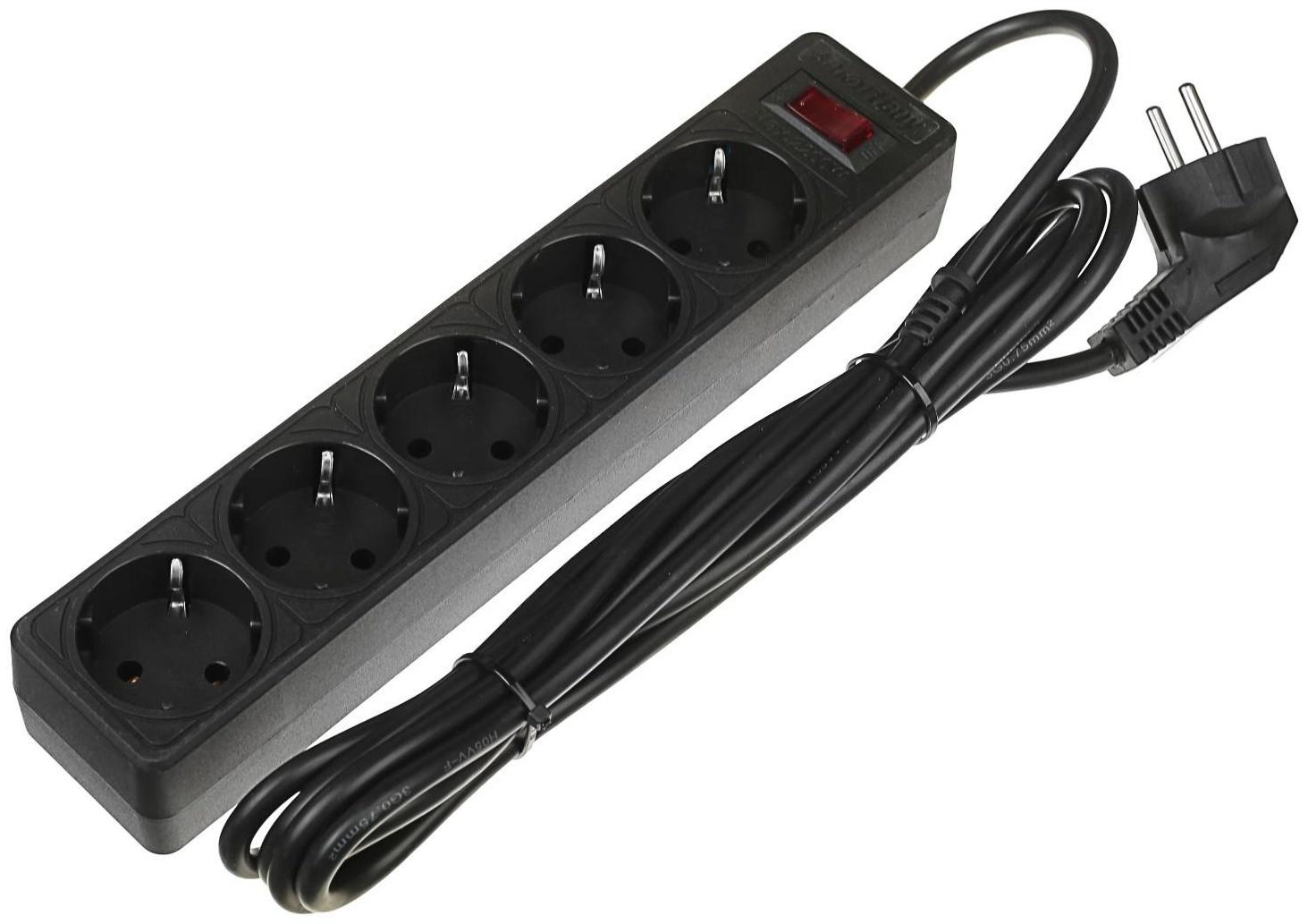Сетевой фильтр Smartbuy One, 5 розеток, 3 м, 10 А, 2200 Вт, с з/к, черный