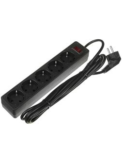 Сетевой фильтр Smartbuy One, 5 розеток, 3 м, 10 А, 2200 Вт, с з/к, черный