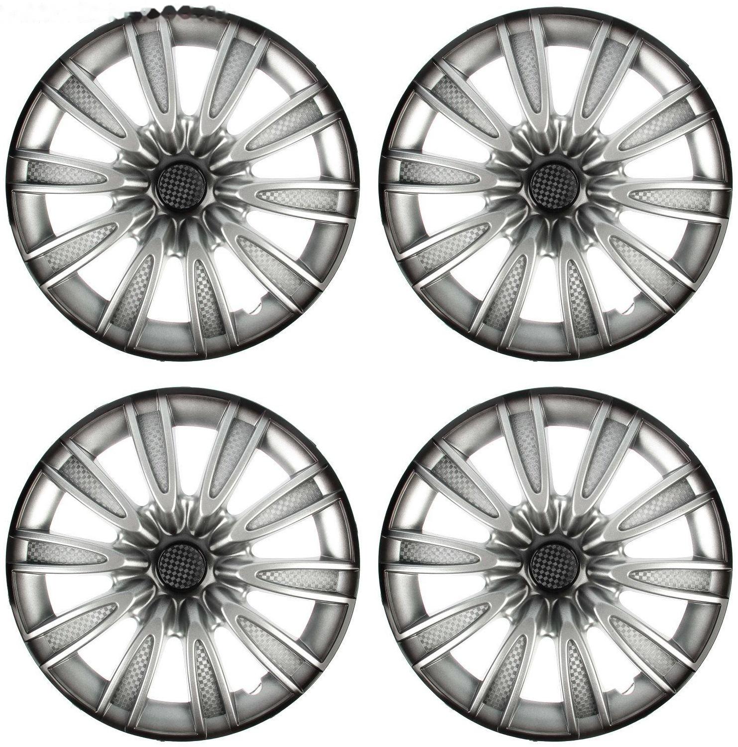 Колпаки колесные R14 Tornado, серебристо-черный карбон, набор 4 шт.