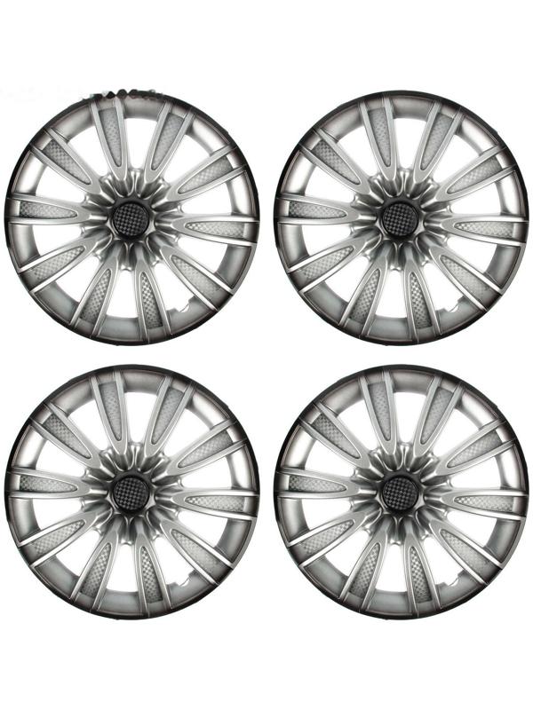 Колпаки колесные R14 Tornado, серебристо-черный карбон, набор 4 шт.