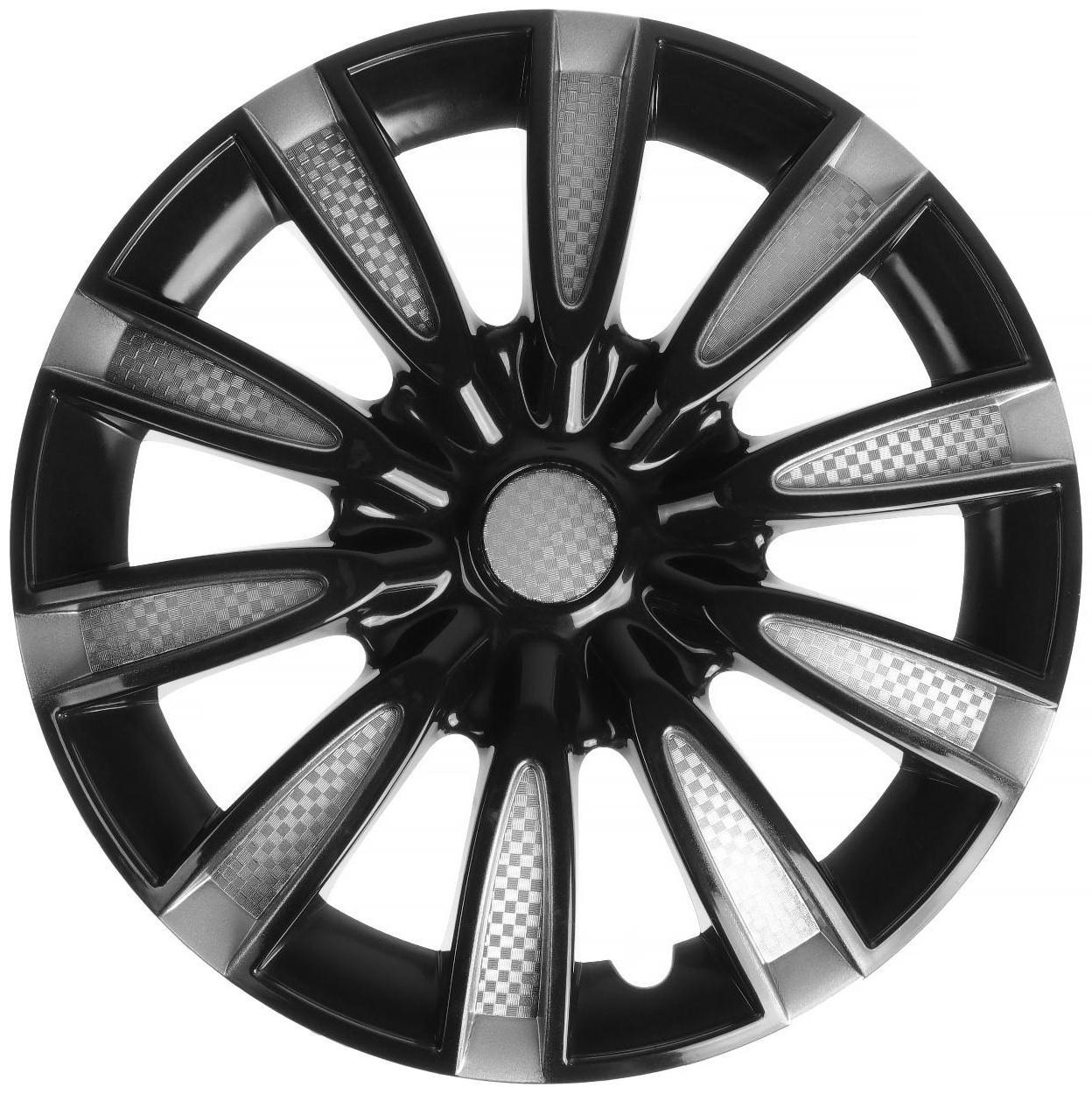 Колпаки колесные R14 Tornado, серебристо-черный карбон, набор 4 шт