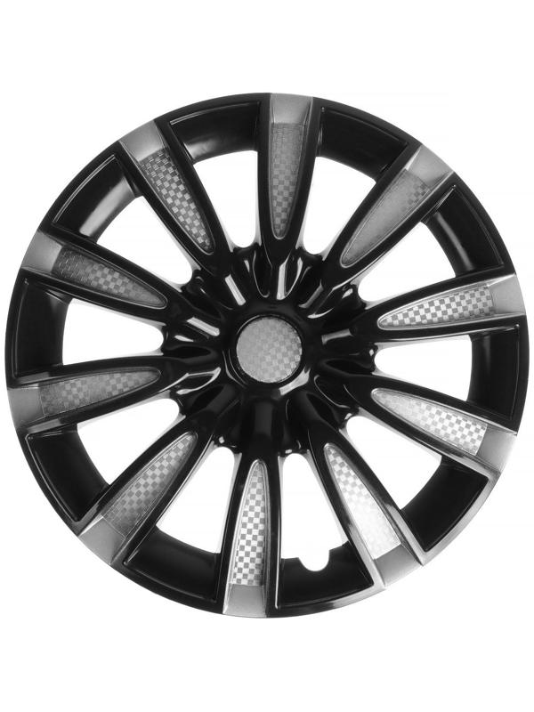 Колпаки колесные R14 Tornado, серебристо-черный карбон, набор 4 шт