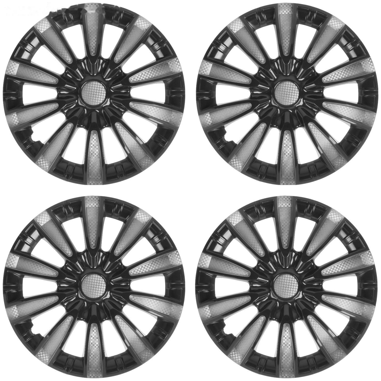 Колпаки колесные R16 Tornado, серебристо-черный карбон, набор 4 шт