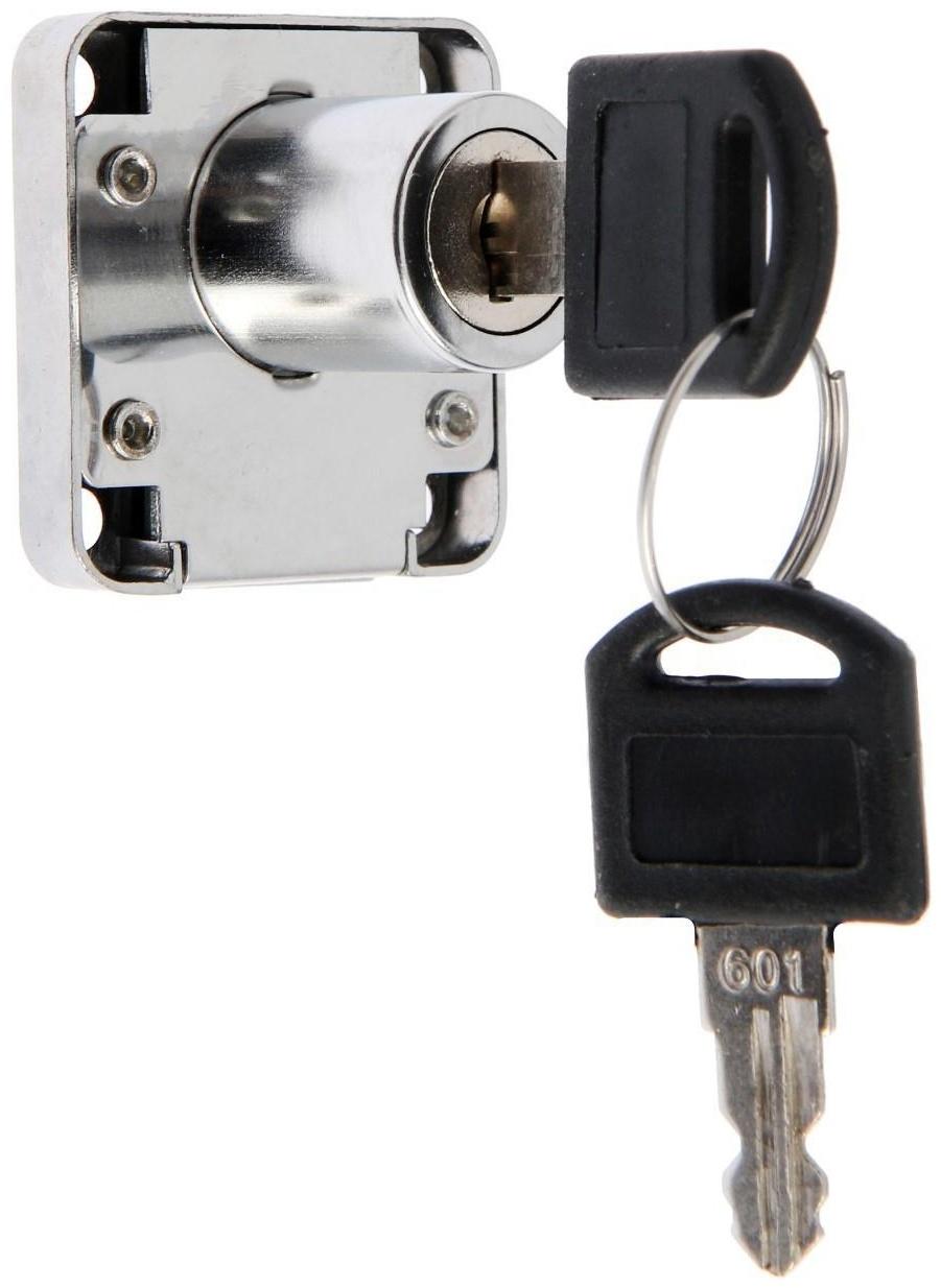 Замок мебельный (мод. 138-22), прямой ригель, корпус ЦАМ, 2 ключа