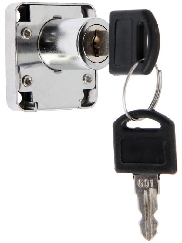 Замок мебельный (мод. 138-22), прямой ригель, корпус ЦАМ, 2 ключа