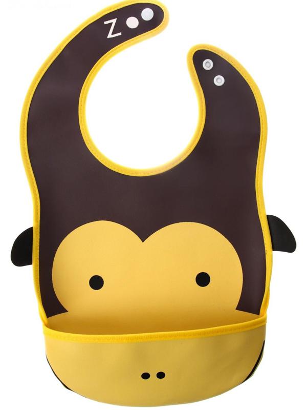 Нагрудник для кормления «Обезьянка» непромокаемый на кнопке, с карманом