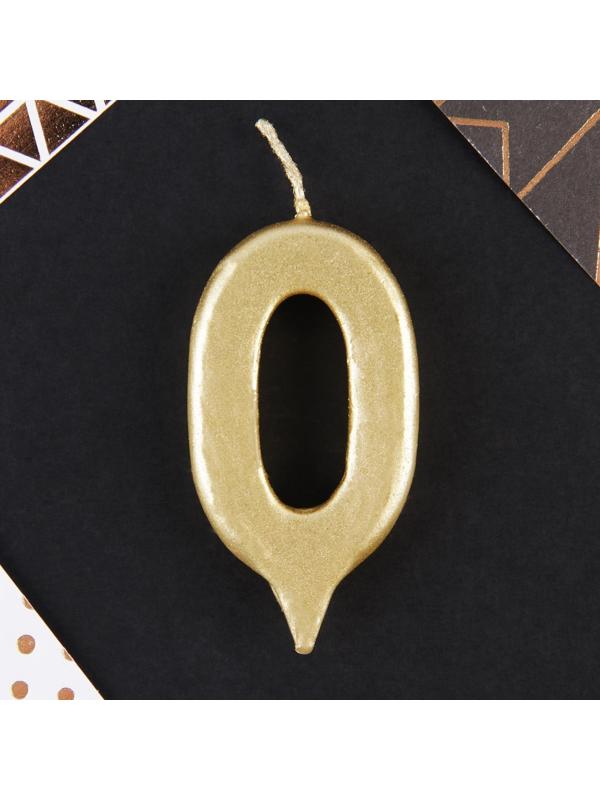 Свеча-цифра в торт «0», золото