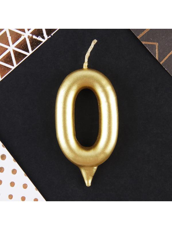 Свеча-цифра в торт «0», золото