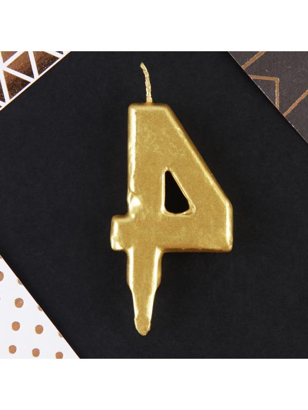 Свеча-цифра в торт «4», золото