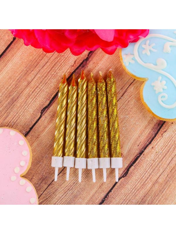 Набор свечей в торт « С днем рождения», золотые, 6 шт.