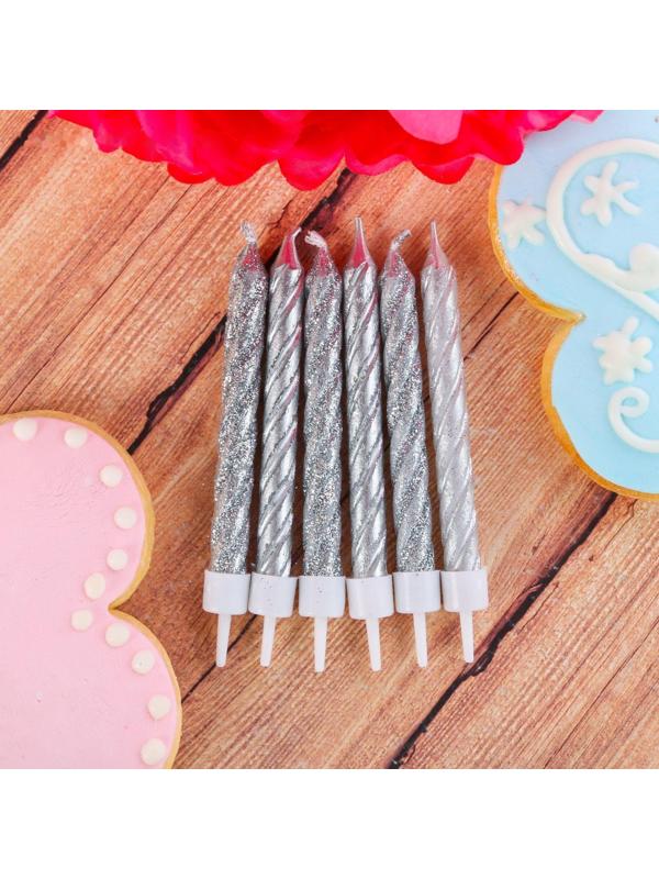Набор свечей в торт « С днем рождения», серебряные, 6 шт.