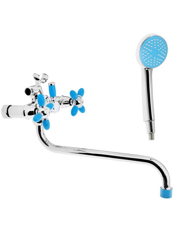 Cмеситель для ванны Accoona A7182M, двухвентильный, синий/хром