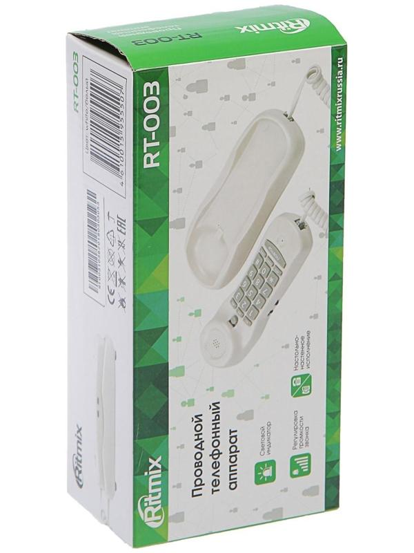 Проводной телефон Ritmix RT-003, настольно-настенный, набор на трубке, белый