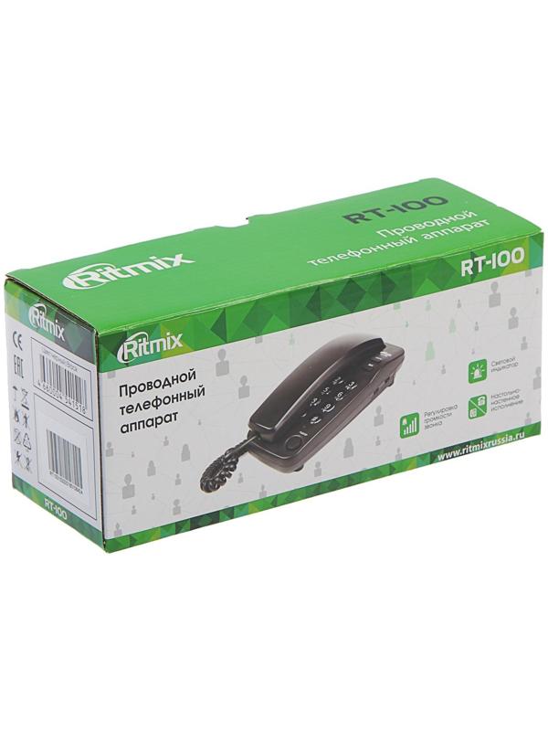 Проводной телефон Ritmix RT-100, настольно-настенный, Hi-Low, световой индикацией, черный