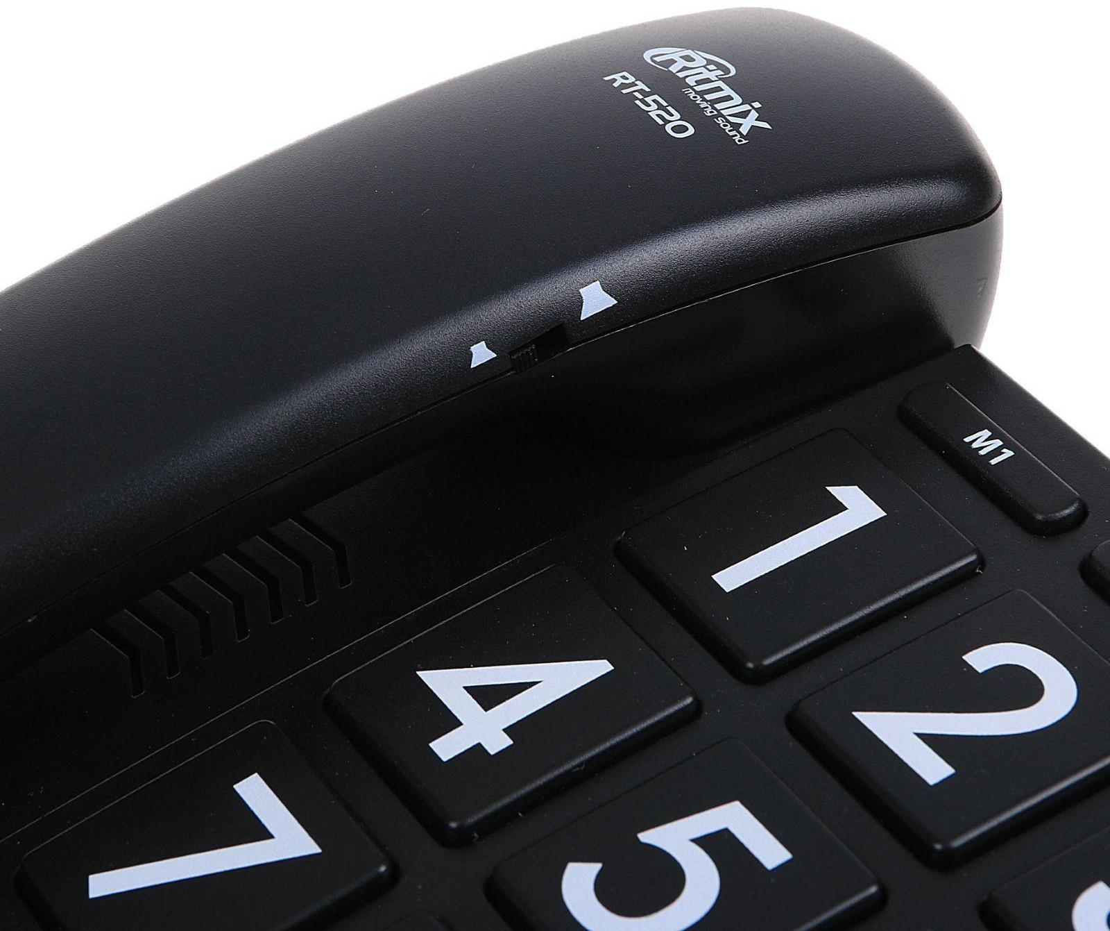 Проводной телефон Ritmix RT-520, световой индикатор, настольно-настенный, черный