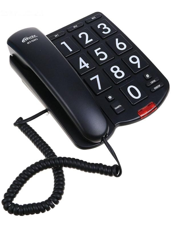 Проводной телефон Ritmix RT-520, световой индикатор, настольно-настенный, черный